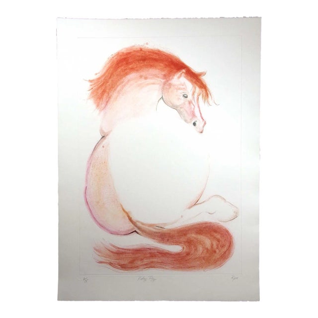 William Papas "Resting Filly" Hand Signed Art Color Etching Horse Equine For Sale