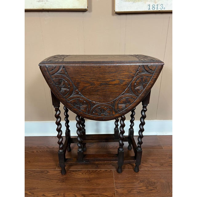 PETITE Antique English Side Sofa Table Barley Twist Drop Leaf Gateleg Carved Oak. Direct from England, a beautiful antique...