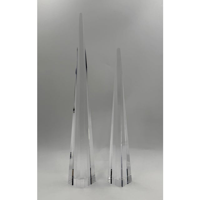 1970s Charles Hollis Jones Signed Lucite Obelisk Sculptures, Pair, 1974 For Sale - Image 5 of 15