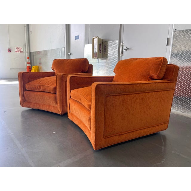 Textile Vintage Burnt Orange Mid-Century Lounge Chairs With Down Filled Cushions, a Pair For Sale - Image 7 of 12