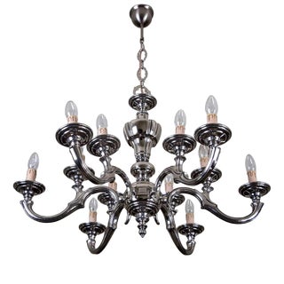 White Metal 12-Arm Chandelier For Sale