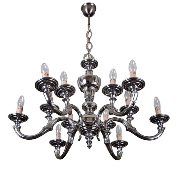 White Metal 12-Arm Chandelier For Sale