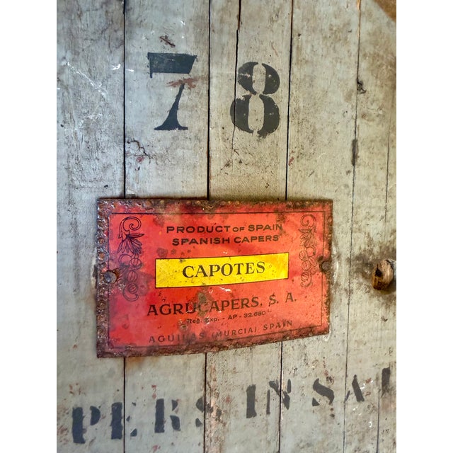 Farmhouse Antique Spanish Capers Barrel Top Sign For Sale - Image 3 of 14