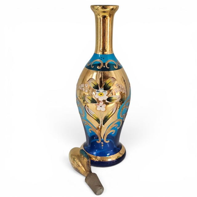 Vintage Venetian Tre Fuochi Turquoise Ombre Art Glass Decanter Set - Set of 5 For Sale - Image 9 of 18