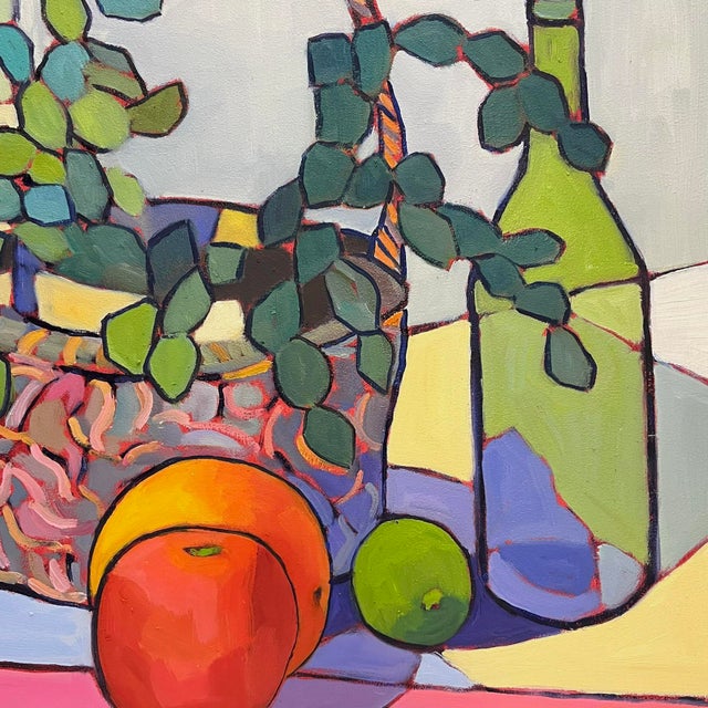 Bottle Green Bubbling Joy – Vibrant Contemporary Still Life With Citrus and Greenery For Sale - Image 8 of 8