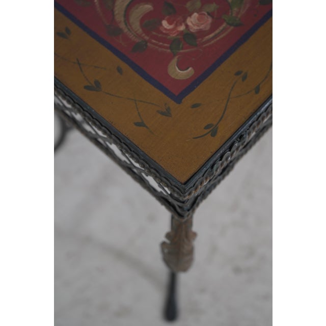 1970s Stunning Hand Painted Top Iron Base Console Table For Sale - Image 5 of 15