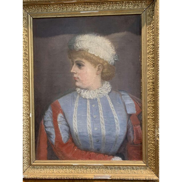 Lady in a Ruffled Collarblue Dress, 1890s, Canvas For Sale - Image 3 of 13