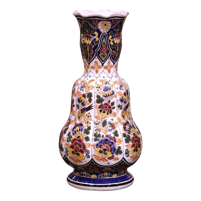 Mid-Century Dutch Hand-Painted Polychrome Faience Vase by Ram Delft For Sale