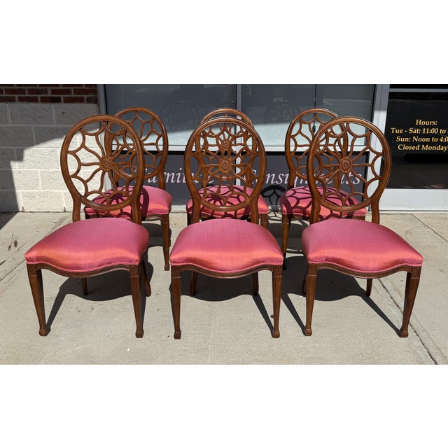 7 Piece 5ft Round Dining Set With Coral Upholstery For Sale - Image 4 of 18