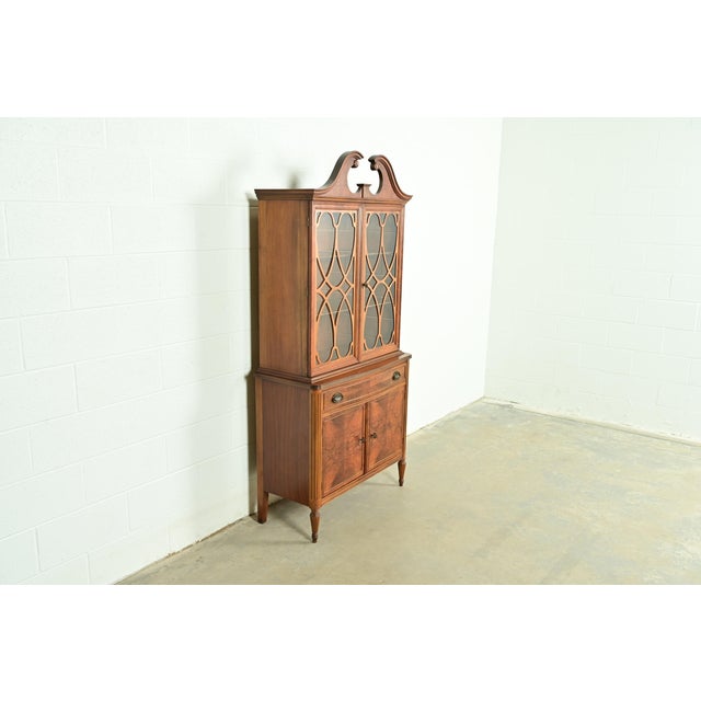 Baker Furniture Company Baker Furniture Style Georgian Burled Walnut Breakfront Bookcase Cabinet, Circa 1960s For Sale - Image 4 of 17