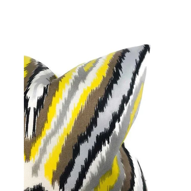 Contemporary Peacock Print Ikat Printed Indoor Outdoor Pillow Cover For Sale - Image 3 of 5