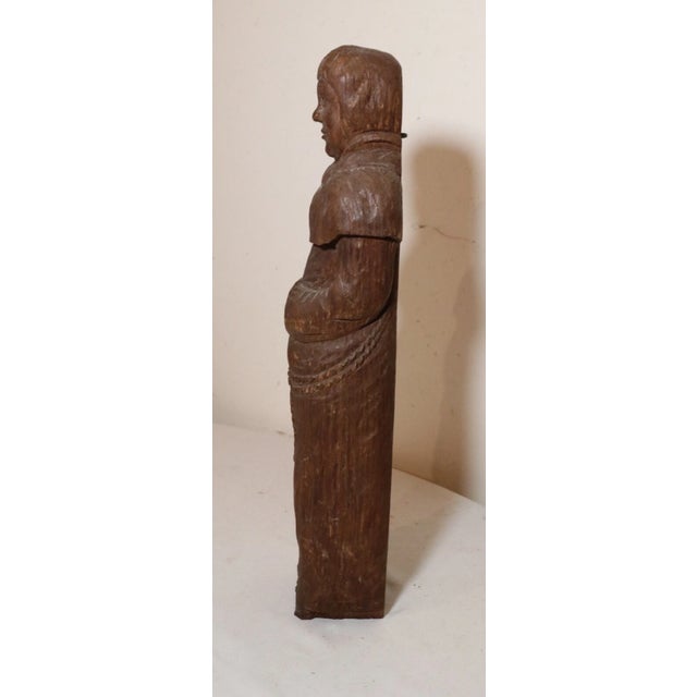 Brown Antique 1800s Hand Carved Wood Folk Art Friar Monk Statue Sculpture Religious For Sale - Image 8 of 11