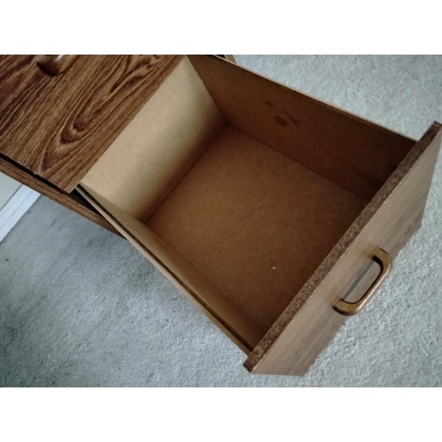 Desk - 2 File Cabinets + Desktop Walnut Wood Portable 3 Pc Retro Wooden Desk Euc For Sale - Image 13 of 13