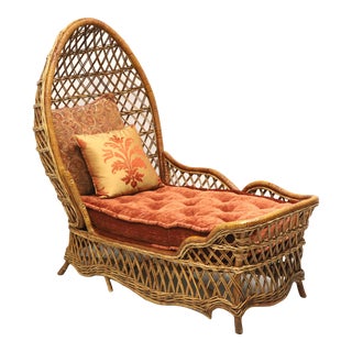 Lane Venture Rattan Wicker Reptilian Leather Safari Chaise Lounge For Sale