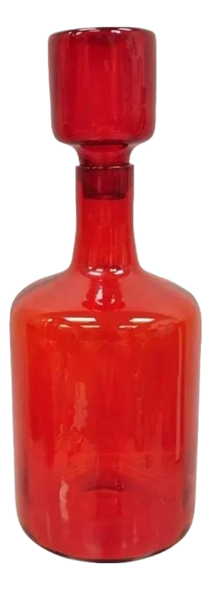 Mid Century Modern Blenko Large Red Blown Art Glass Vase Vessel Jug With Stopper