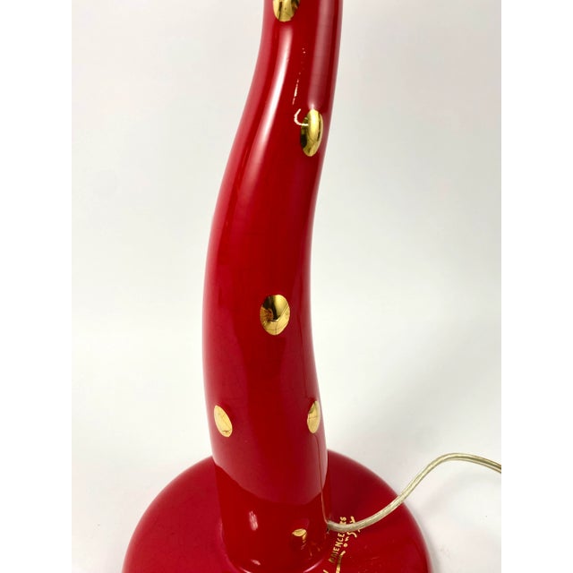 Red Vintage Table Lamp with Authentic Shade in Faience Longwy, France, 1970s For Sale - Image 8 of 11