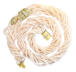 Japanese Akoya Pearl with Snake Diamond Slider and Clasp Opera Length Necklace
