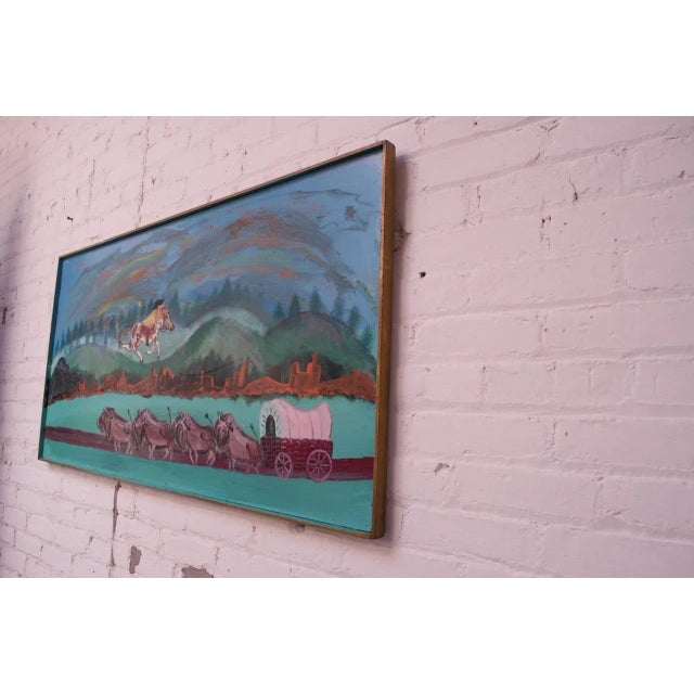 Blue Outsider Art "Indian and Caravan" Oil on Panel by Bruno Del Favero For Sale - Image 8 of 13