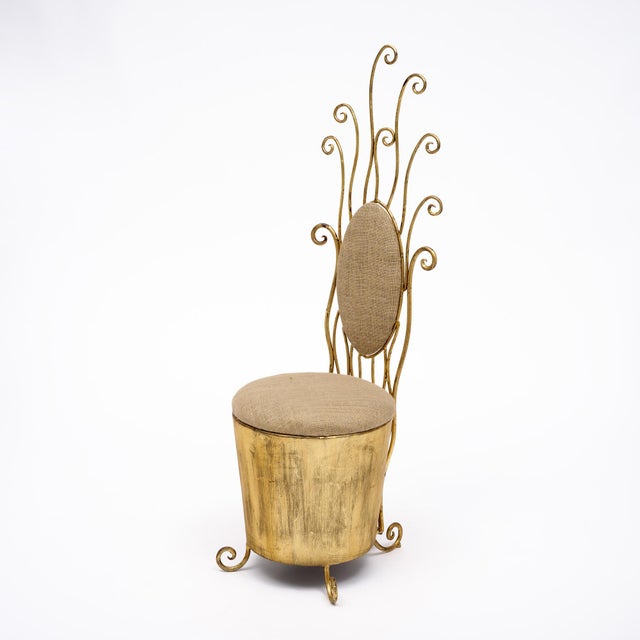 Italian Italian Mid-Century Gilt Wrought Iron Vanity Chair For Sale - Image 3 of 9