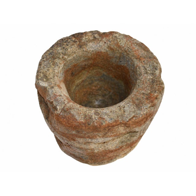 18th Century Granite Stone Bowl Mortar Planter Caramel Stripes 11 Lb For Sale In Los Angeles - Image 6 of 10