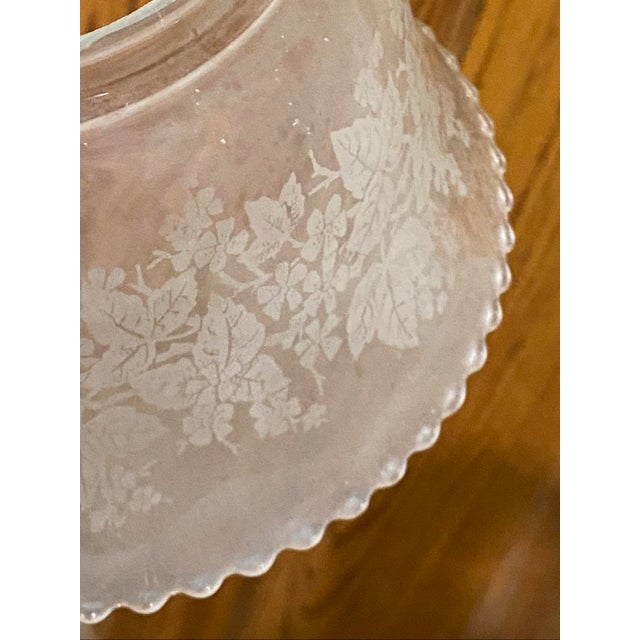 Antique Floral Etching Scalloped Edge Frosted Bell Gas Light Etched Glass Shade For Sale - Image 4 of 4