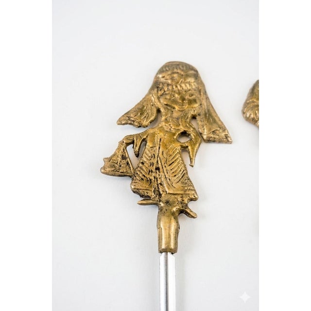 Mid 20th Century Vintage Turkish Figural Brass & Stainless Steel Shish Kebab Skewers - Set of 6 For Sale - Image 5 of 9