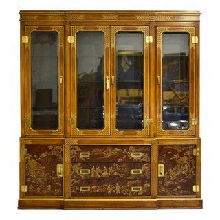 Mid Century Chinoiserie Campaign Lighted Display Curio by Drexel Heritage For Sale