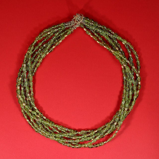 Traditional Gorgeous Multi Strand Peridot Necklace by Aria Jewelry Design August Birthstone For Sale - Image 3 of 5