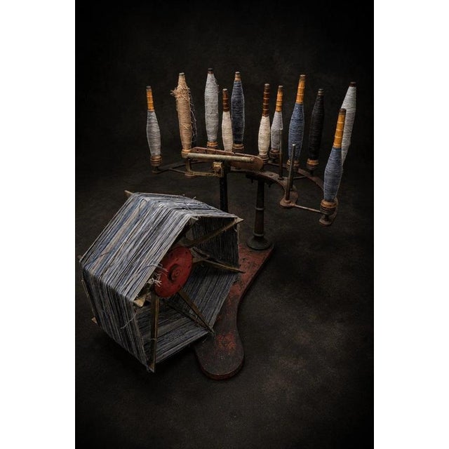 An exceptional antique industrial textile yarn winder / bobbin creel, retaining a remarkable collection of original...
