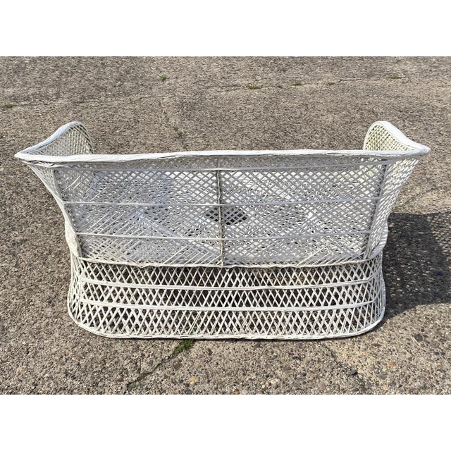 Vintage Russell Woodard Mid Century Modern Woven Spun Fiberglass White 54" Sofa For Sale - Image 9 of 10