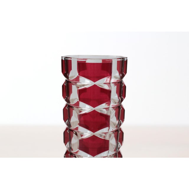 Glass Mid-Century Modern French Cut to Clear Ruby Crystal Vase For Sale - Image 7 of 12