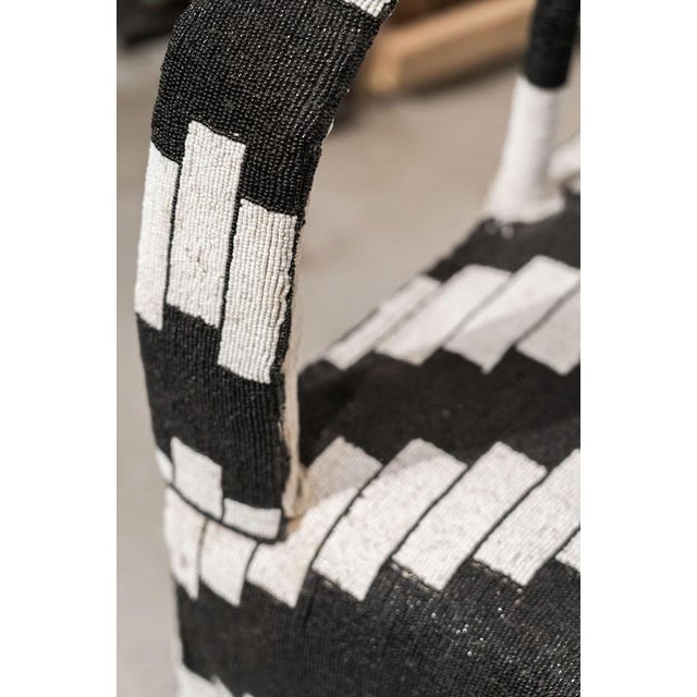 Yoruba Royal Beaded Chair with Geometric Black and White Motif, West Africa For Sale - Image 7 of 8