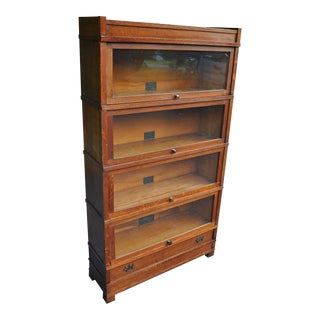 Early 20th Century Antique Globe Wernicke Arts & Crafts Tiger Oak Bookcase For Sale