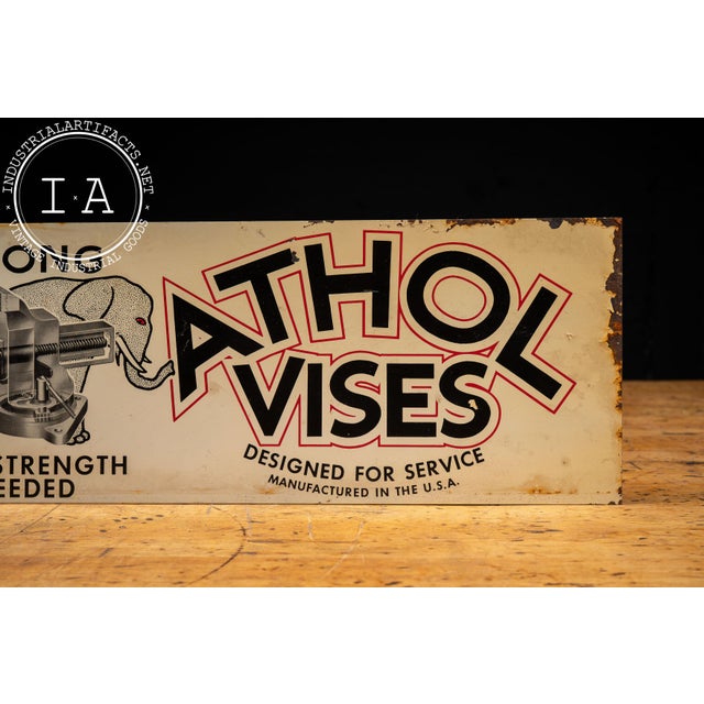 Industrial Vintage Double-Sided Athol Vises Tin Litho Advertising Sign For Sale - Image 3 of 12
