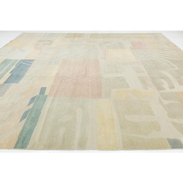 Contemporary Hand-Woven Modernist Abstract Wool Rug in Muted Pastel Color Block For Sale - Image 9 of 12