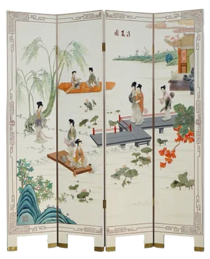 Antique Chinese Export Hardstone Folding Screen Room Divider