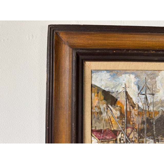 1970's Vintage Jerry Cox Boat-Harbor Oil Painting, Framed For Sale In Miami - Image 6 of 11