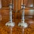 A pair of traditional Georgian style silver on copper candlesticks with repousseé acanthus moulding and straight columnar...