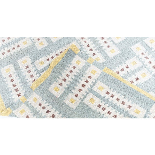 Mid-Century Modern Oversized Flatweave Modern Geometric Light Blue Wool Rug by Doris Leslie Blau For Sale - Image 3 of 8