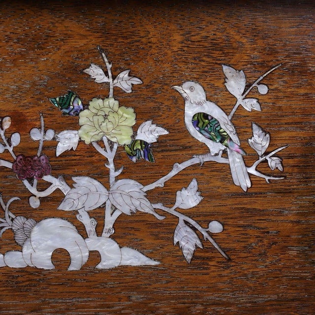 Vintage Wood Tray With Mother-of-Pearl Bird and Floral Inlay For Sale - Image 9 of 9