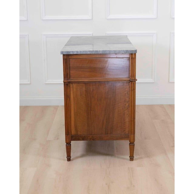 French French 18th Century Louis XVI Walnut Marble-Top Chest of Drawers For Sale - Image 3 of 9