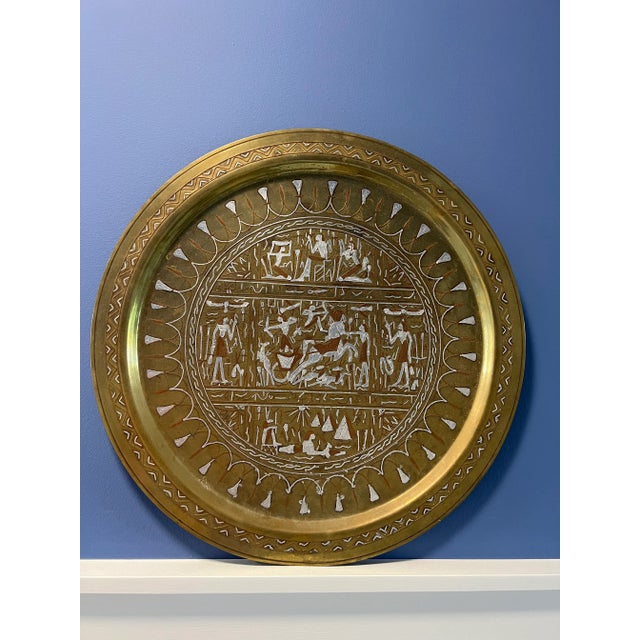 Brass Tray With Silver and Copper Inlay Egyptian Design For Sale - Image 9 of 9
