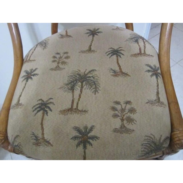 1990s 1990s Tommy Bahama Style Barstool Not Swivel Palm Fabric Upholstered Seat Set of 2 For Sale - Image 5 of 11