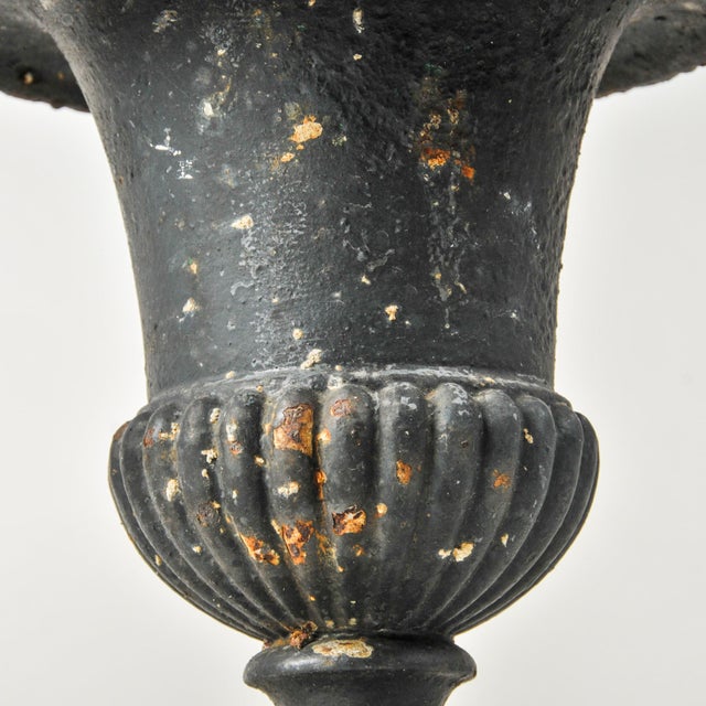 Black Pair of Small Vintage Cast Iron Urn Planters 12" For Sale - Image 8 of 8