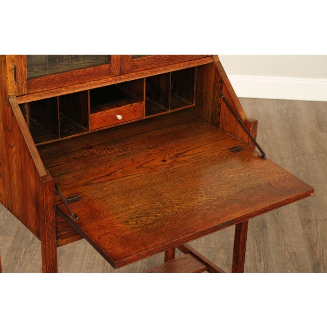 Antique Arts and Crafts Oak Drop Front Secretary Desk For Sale In Philadelphia - Image 6 of 12
