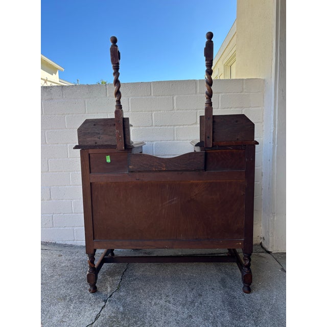 Antique 1900s Tiger Oak Vanity / Dresser With a Swivel Mirror, Featuring Barley Twist Columns and Legs For Sale In Los Angeles - Image 6 of 12