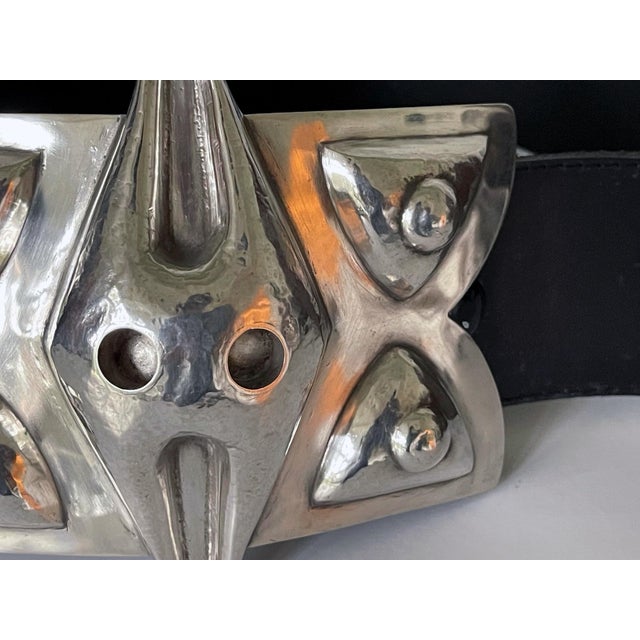 1960s Leather Belt with Large Sterling Buckles Graziella Laffi For Sale - Image 5 of 10