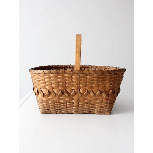 Antique Folk Art Splint Gathering Basket For Sale - Image 9 of 13