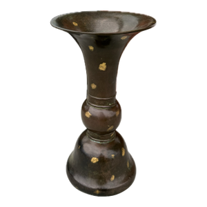 Antique Chinese Qing Dynasry Bronze Gu Vase With Gold Splash, Qianglong Mark and of Period