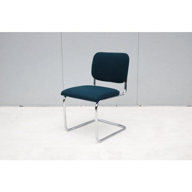 Bauhaus Marcel Breuer Cesca Upholstered Side Chair in Blue Fabric by Gordon For Sale - Image 9 of 18